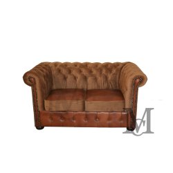 Sofa Classic Chesterfield 2-osobowa plusz + skóra "od ręki"